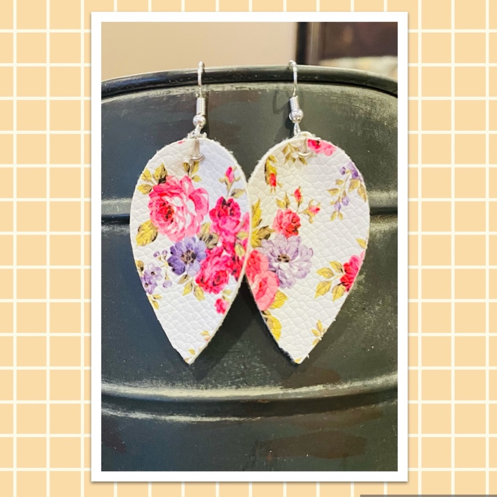 2 pairs of handmade floral faux leather earrings